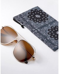 Asos Aviator Sunglasses In Matte Gold With Brow Detail