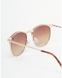Asos Brand Retro Sunglasses In Matte Gold Sheet Metal