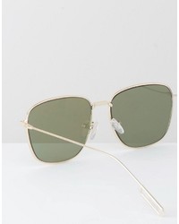 Asos Brand Square Sunglasses With Flat Mirrored Lens In Gold