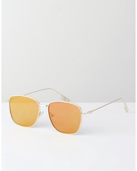 Asos Brand Square Sunglasses With Flat Mirrored Lens In Gold