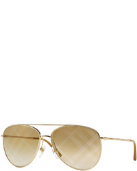 Burberry Check Print Aviator Sunglasses Gold