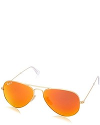 Ray-Ban Classic Aviator Sunglasses In Matte Gold Brownred Polarised Mirror