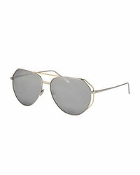 Linda Farrow Double Rim Angled Aviator Sunglasses White Metal