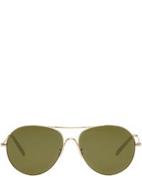 Oliver Peoples Gold And Green Rockmore Aviator Sunglasses