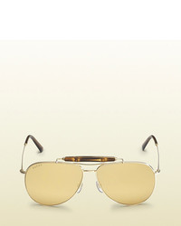 Gucci Gold Plated Aviator Sunglasses With Bamboo