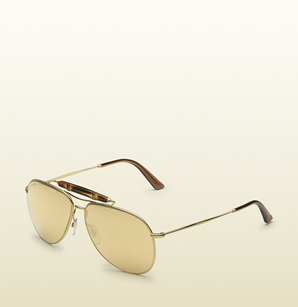 Gucci Gold Plated Aviator Sunglasses With Bamboo, $1,195 | Gucci | Lookastic