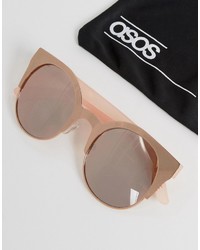 Asos Half Kitten Metal Sunglasses With Rose Gold Flash Lens