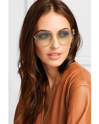 Gucci Hexagon Frame Gold Tone And Acetate Sunglasses