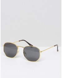 Asos Metal Angular Round Sunglasses In Gold