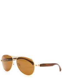 Brioni Metal Horn Polarized Round Sunglasses Golden
