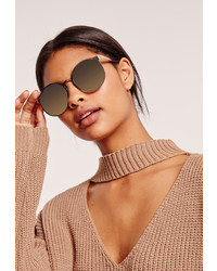 Missguided Large Round Metal Frame Sunglasses Gold