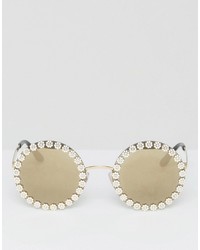 Dolce & Gabbana Over Sized Round Sunglasses With Daisy Detail