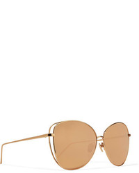 Linda Farrow Oversized Cat Eye Gold Plated Mirrored Sunglasses