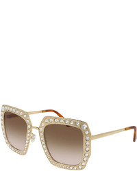 Gucci Oversized Square Metal Sunglasses W Swarovski Frame Front