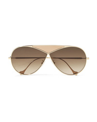 Loewe Puzzle Medium Aviator Style Gold Tone And Leather Sunglasses