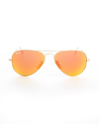 Ray-Ban Gold Metal And Brown Orange Flash Lens Aviator Sunglasses