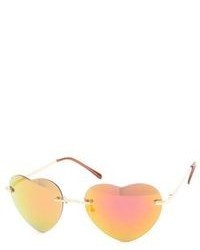 Cat Eye Rimless Mirrored Heart Shaped Sunglasses