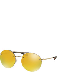 Prada Rimless Round Sunglasses With Mirror Lenses Gold