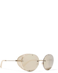 Valentino Round Frame Gold Tone Mirrored Sunglasses