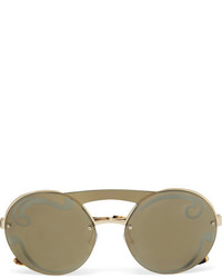 Prada Round Frame Gold Tone Mirrored Sunglasses