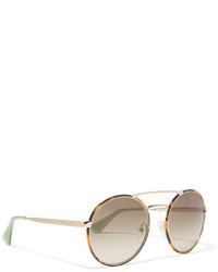 Prada Round Frame Tortoishell Acetate And Gold Tone Sunglasses