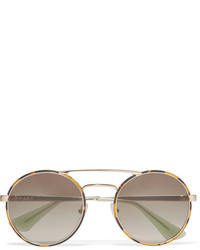 Prada Round Frame Tortoishell Acetate And Gold Tone Sunglasses