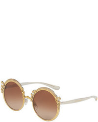 Dolce & Gabbana Round Metal Adorned Sunglasses