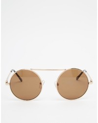 Asos Round Sunglasses With Floating Brow Bar In Rose Gold