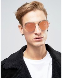 Asos Round Sunglasses With Gold Flat Lens