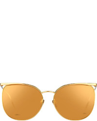 Linda Farrow Semi Rimless Square Sunglasses Yellow Gold