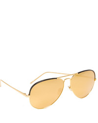 Linda Farrow Luxe Top Rim Yellow Gold Aviator Sunglasses