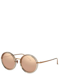 Linda Farrow Trimmed Round Mirrored Sunglasses Rose Gold