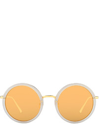 Linda Farrow Trimmed Round Mirrored Sunglasses Smokeyellow Gold