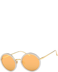 Linda Farrow Trimmed Round Mirrored Sunglasses Smokeyellow Gold