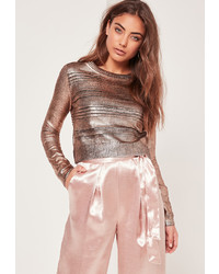 Missguided Rose Gold Foil Cropped Sweater