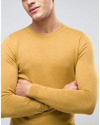 Asos Muscle Fit Sweater In Yellow Cotton