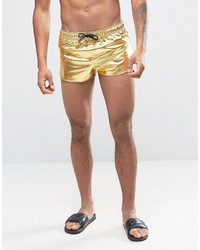 Asos Swim Shorts In Metallic Gold With Extreme Side Split