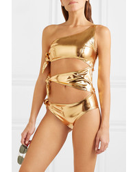 Lisa Marie Fernandez Bianca One Shoulder Cutout Metallic Stretch Pvc Swimsuit