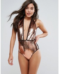PrettyLittleThing Bronze Sequin Swimsuit