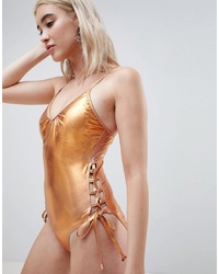 Pieces Metallic Swimsuit With Laced Sides
