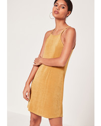 Missguided Square Neck Slinky Swing Dress Gold