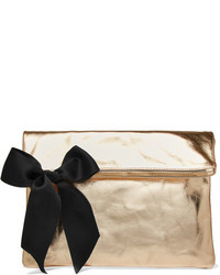 Clare Vivier Clare V Bow Embellished Metallic Textured Leather Clutch Gold