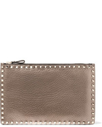 Valentino The Rockstud Metallic Textured Leather Pouch Gold