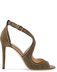 Jimmy Choo Emily Leather Trimmed Textured Lam Sandals Gold