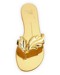 Giuseppe Zanotti Flame Metallic Flat Thong Sandal Oro