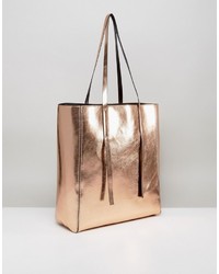 Asos Metallic Unlined Tab Detail Shopper Bag