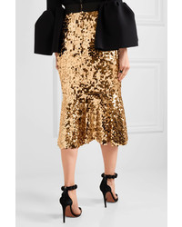 Dolce & Gabbana Ruffled Sequined Tulle Skirt Gold