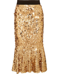 Dolce & Gabbana Ruffled Sequined Tulle Skirt Gold