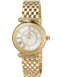 Michele 37mm Caber 18k Bracelet Watch W Diamonds Topaz Gold