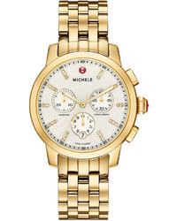 Michele 39mm Uptown Bracelet Watch W Diamonds Gold